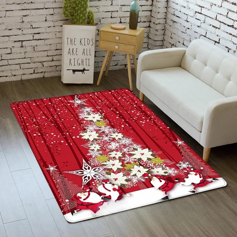 Christmas Santa Claus Rug Carpet Mat for Living Room Home Decoration Merry Christmas with Tree Ornament Candy Cane Snowflake