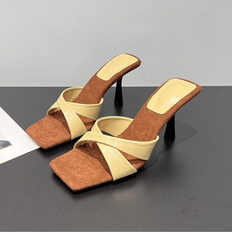 

French cross word with thin heels cool slippers women s summer 2025 new open-toed square head temperament high heels 35