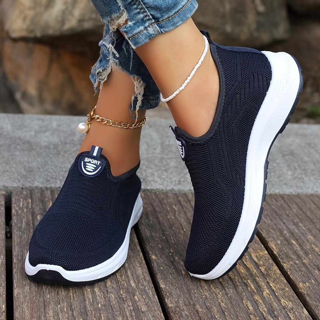 Women's Solid Color Platform Sneakers, Breathable Knit Slip On Outdoor Shoes, Comfortable Low Top Sport Shoes