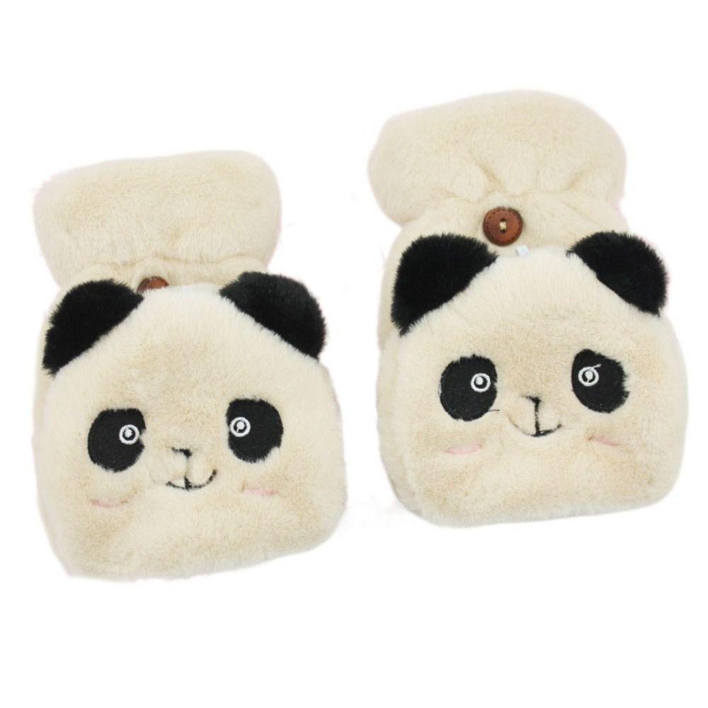 Niedliche Panda Flip Halbfingerhandschuhe Imitation Kaninchenfell Warme Handschuhe Warme Fäustlinge