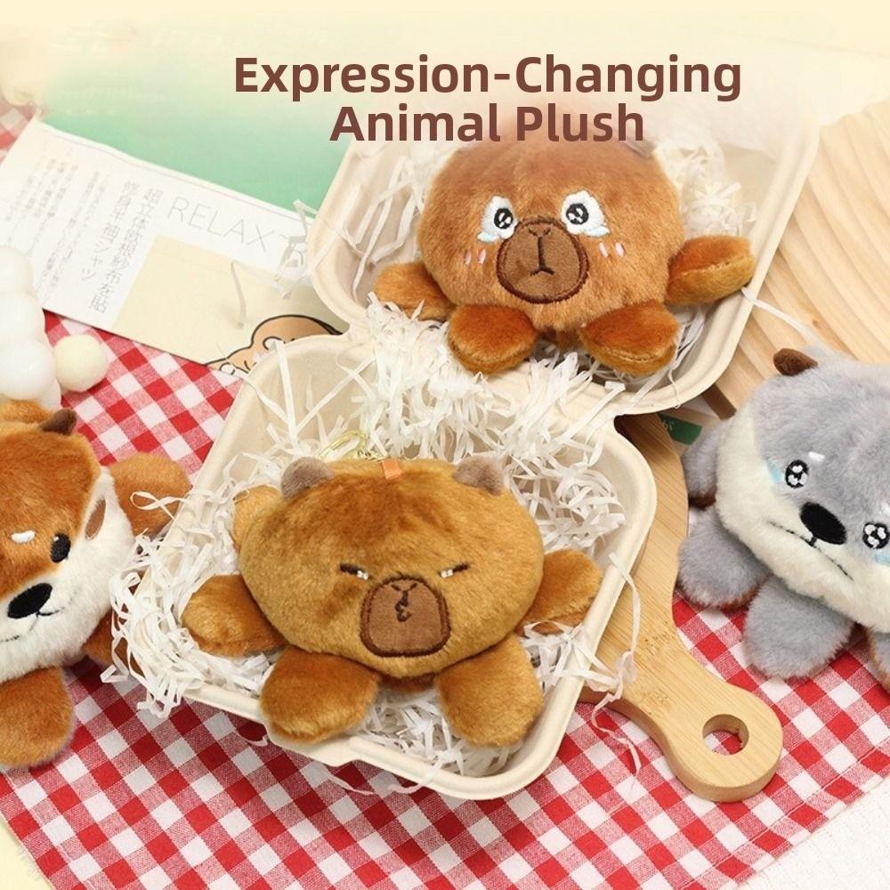 Double-Sided Plush Flipped Capybara Keychain Cartoon Capybara Doll Pendant  Birthday Party Decor