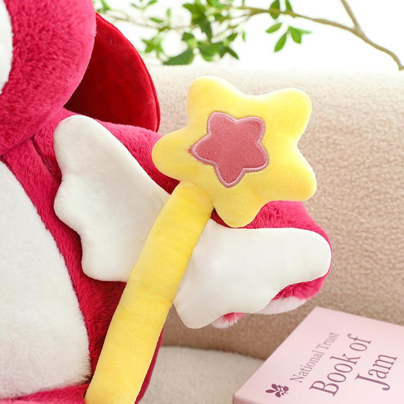 New cute fairy strawberry bear plush toy hand holding fairy stick bear doll soft cute love little pink bear