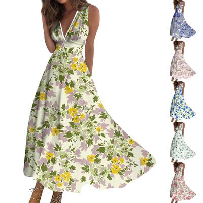 Women's Fashion Summer Small Floral V-Neck Sleeveless Tunic Casual Dresses