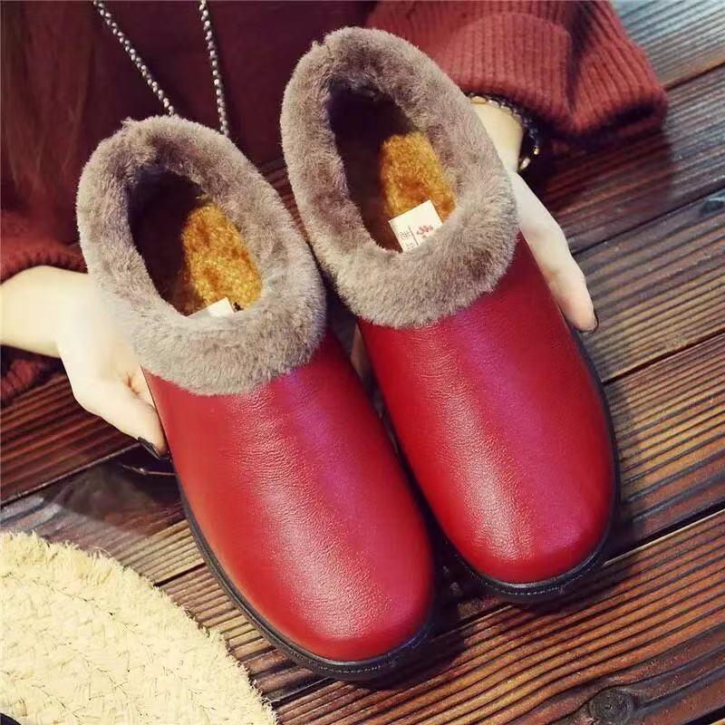 Women's Waterproof Non-Slip Winter Shoes - Comfortable Leather Slippers for Mid-Aged & Elderly