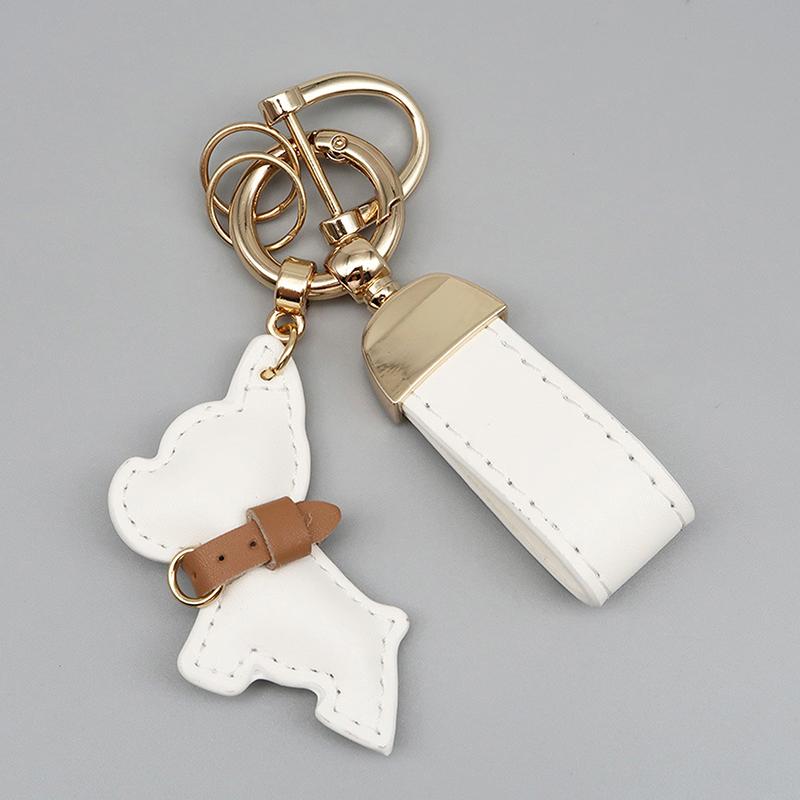 1 Piece Multi-color Leather French Bulldog Puppy Car Keychain Creative Gift Bag Pendant Ornament Cute Car Key Chain