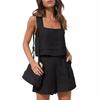 European and American Women's 2-Piece Linen Casual Set: Sleeveless Top and Shorts.