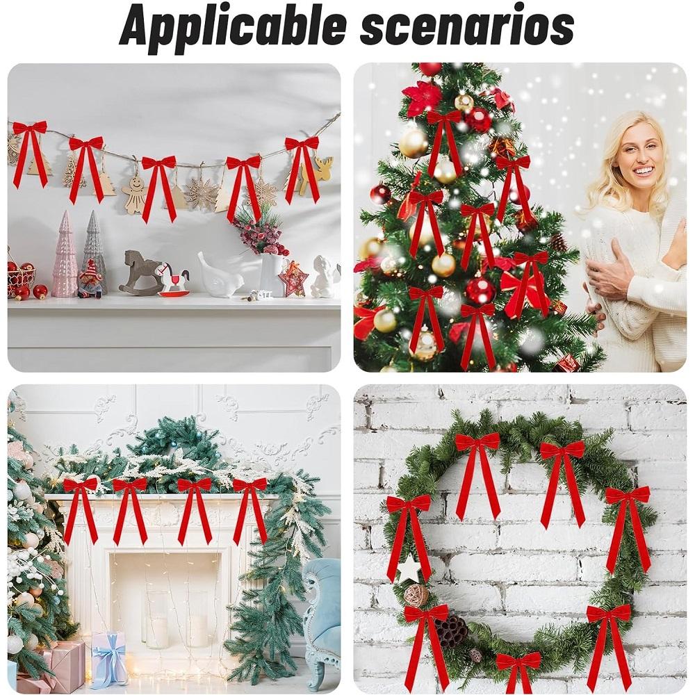 6PCS Velvet Christmas Bows Christmas Tree DIY Hanging Ornaments Ribbon Bow Gift Wrapping Bows Chrismtas Party Gifts