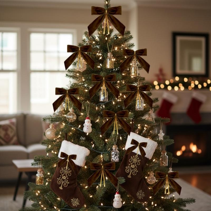 Luxurious Velvety Bowknot Knot Ornament Velvety Holiday Decors For Christmas Tree Holiday Homes Party Decorations