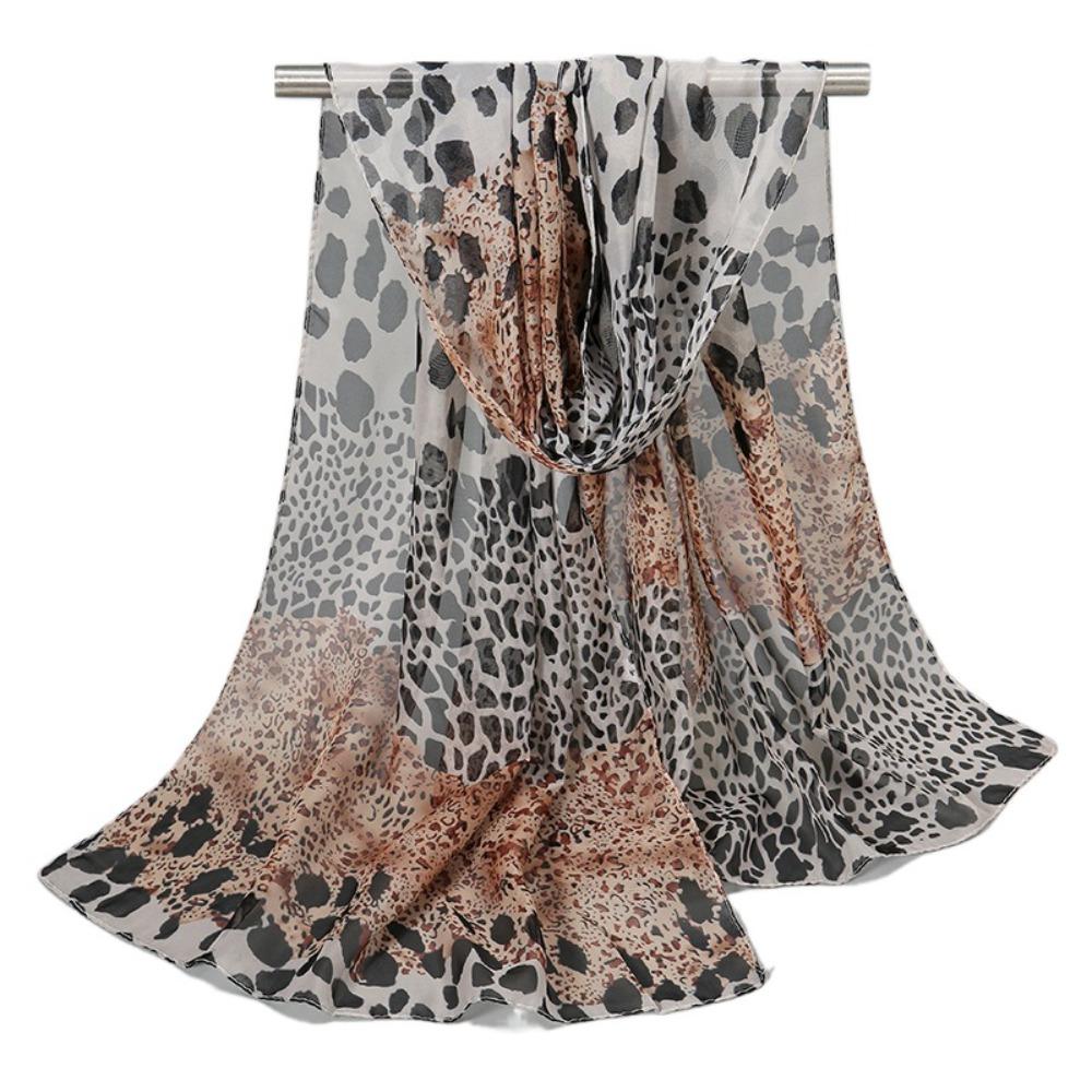 

Elegant Patchwork Design Leopard Print Scarf Chiffon Ventilate Fabric Women Shawl Wraps Beach Shawl Female Fashion света кофе