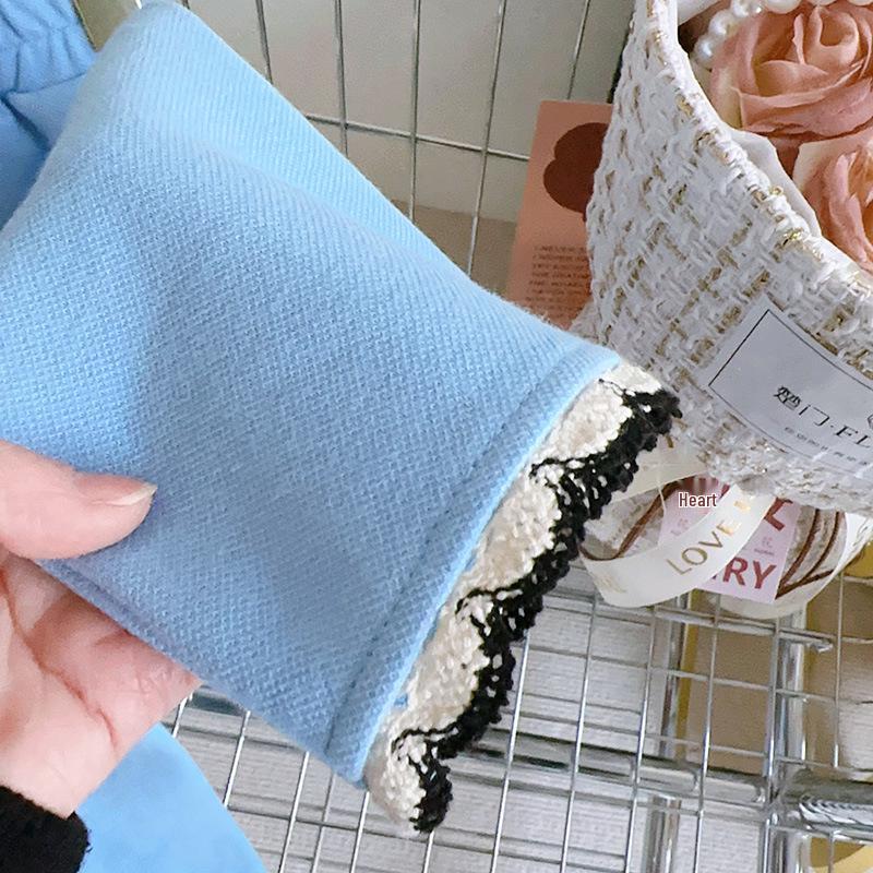 Girls' Spring French Peter Pan Collar Top & Casual Pants Two-Piece Set