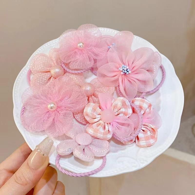 10Pcs Children's mesh flower hair loop with good elasticity, baby tie headband, princess headwear, cute girl elastic band