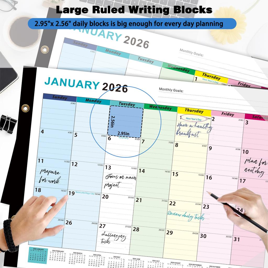 2026 Large English Calendar, 18 Month Wall And Desk Planner