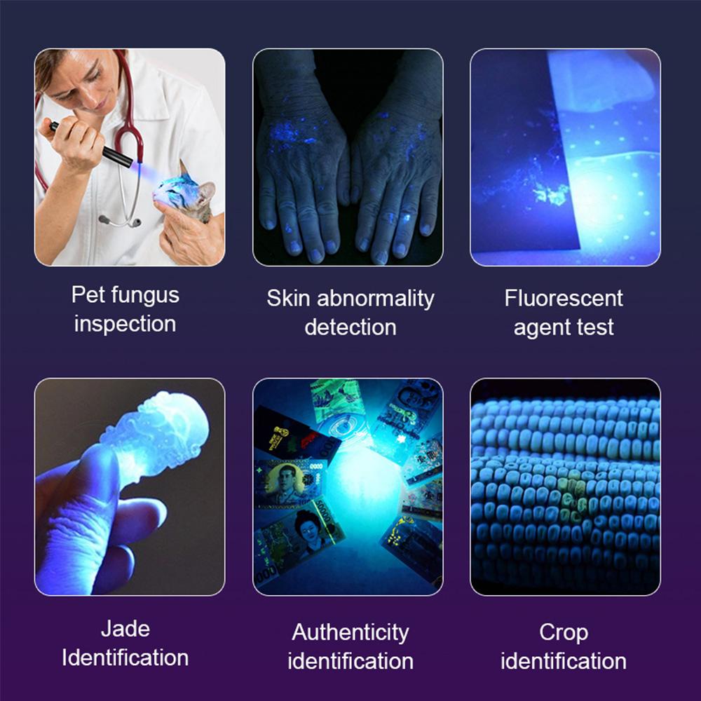 60W/80W/120W High Power UV Flashlight 3/4/6-CORE 365nm Type-C Rechargeable Black Mirror Purple Light Wood's UV Detection Lantern