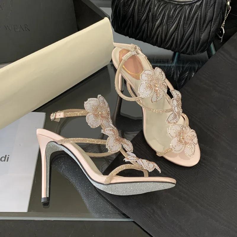 

Мода Роскошные Стразы Кружево Цветы Декор Женские Гладиаторские Сандалии Мода Узкий ремешок на щиколотке Высокий каблук Летняя Вечеринка Выпускной Обувь 35 розовый