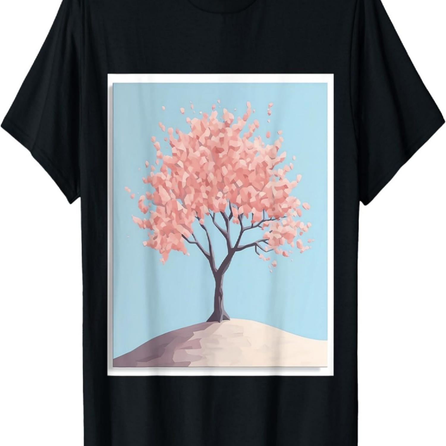 Tranquil Brushstrokes Serene Pastel Cherry Blossom Art T-Shirt S