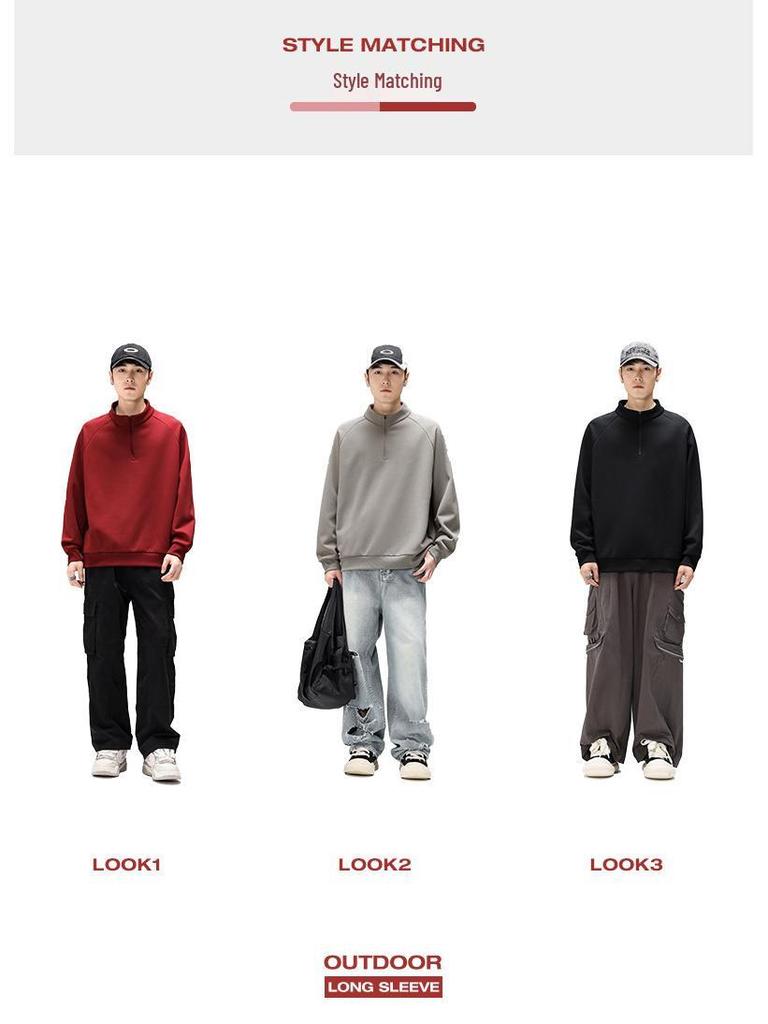 Retro Half-Zip Stand Collar Warm Hoodie - Heavyweight Velvet, Casual Solid Color Sports Top