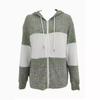 Women Rib Knit Zipper Drawstring Hooded Long Sleeve Casual Sweatshirt