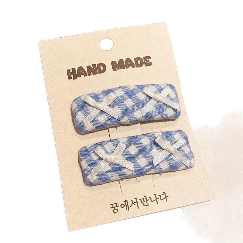 Korean Style Blue Lace Plaid Hair Clip: Fresh, Sweet, and Versatile BB Clip for Children's Bangs.