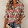 Women's Retro Floral Print Blouse with Ruffle Three-Quarter Sleeves and Tie Front
