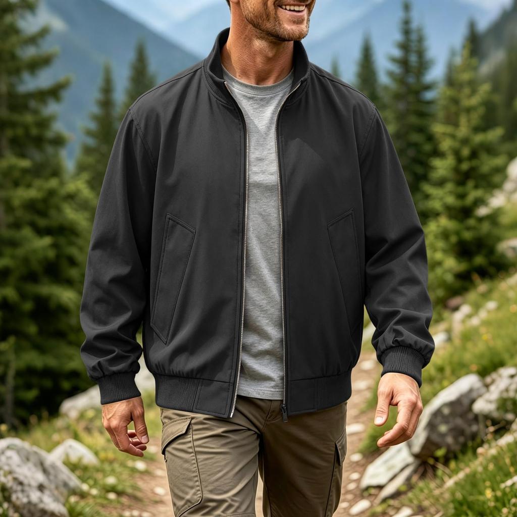 Men's Spring Fall Stand Collar Cargo Jacket, Loose Fit Windproof Streetwear Running Jacket
