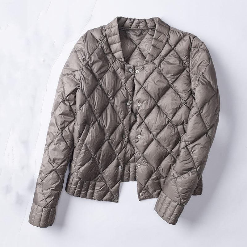 Damen Kurze Leichte Daunenjacke Baseballkragen Rautensteppung Jacke mit umgedrehten Nähten