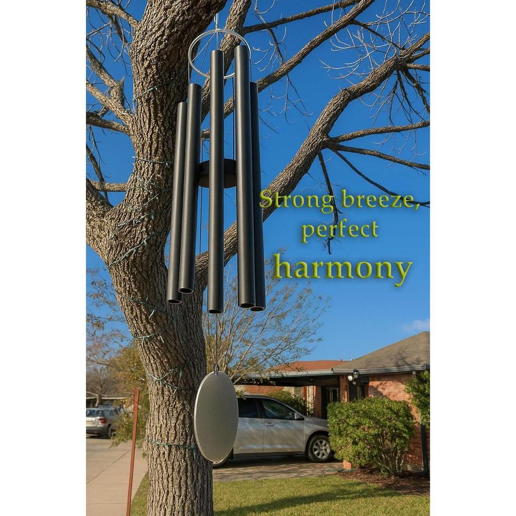 30.5 inch Big Wind Chimes for Home Balcony Positive Energy- Positive Energy Items (Black 6 Pipe Wind Chime) (Silver Black)