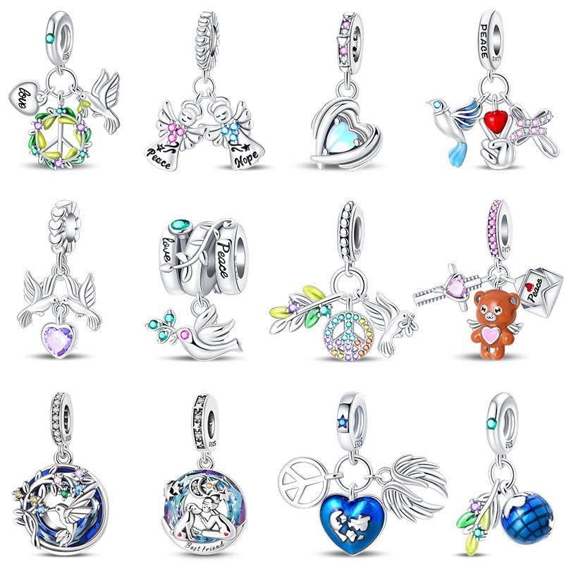 New Copper Heart Shaped Guardian Peace Dove Hope Angel Charms Beads Fit Qikaola Original Bracelets Diy Jewelry