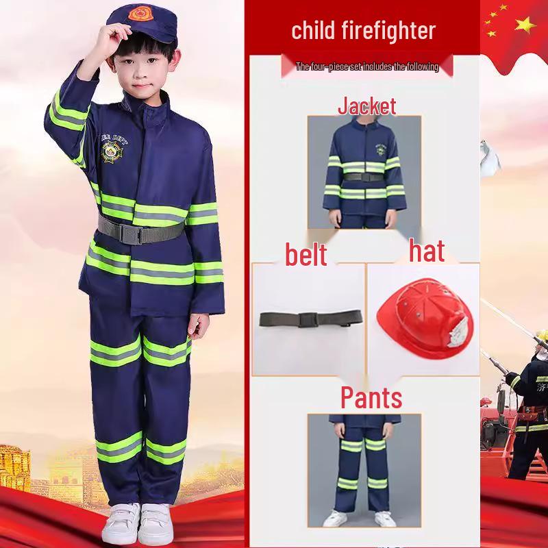 Kids' Firefighter Costume for Role-Playing, Career Experience, and Kindergarten Parent-Child Sports Meet