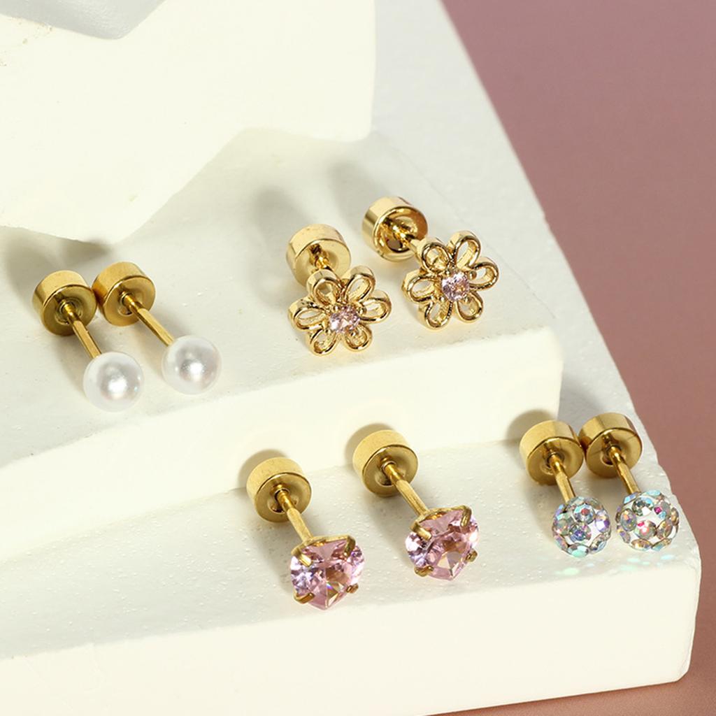 Cute Bowknot Butterfly Heart Flower Studs Surgical Steel Earrings Allergy Resistant for Sensitive Ears with Screw Back