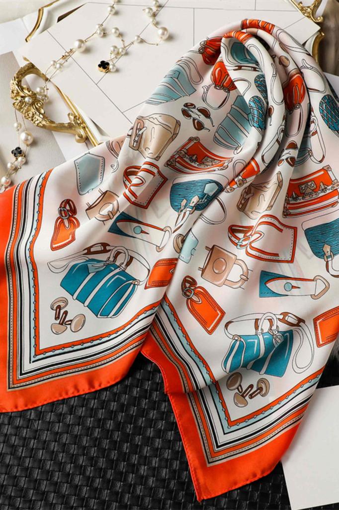Satin Scarf 70X70 - Fashion Accessories Theme in Illustrative Style
