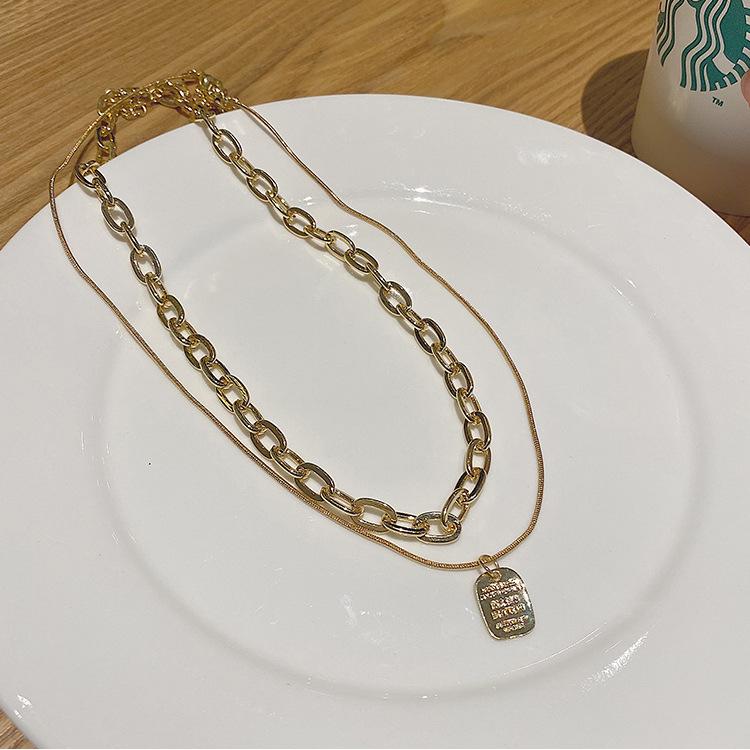 Double Layer Chain Square Brand Collarbone Chain Hip Hop Cool Tide Choker Women