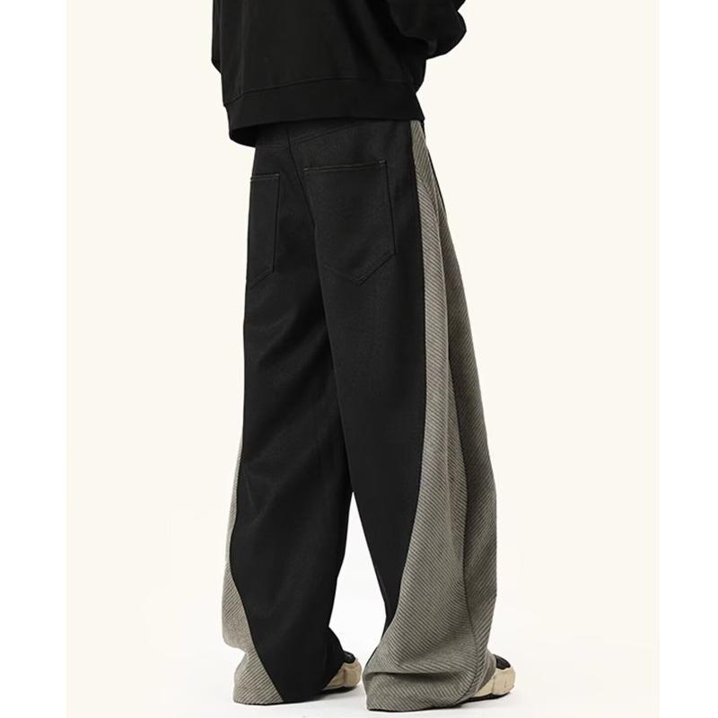Splicing scimitar twill pants men's spring retro wide-leg pants trousers loose straight casual