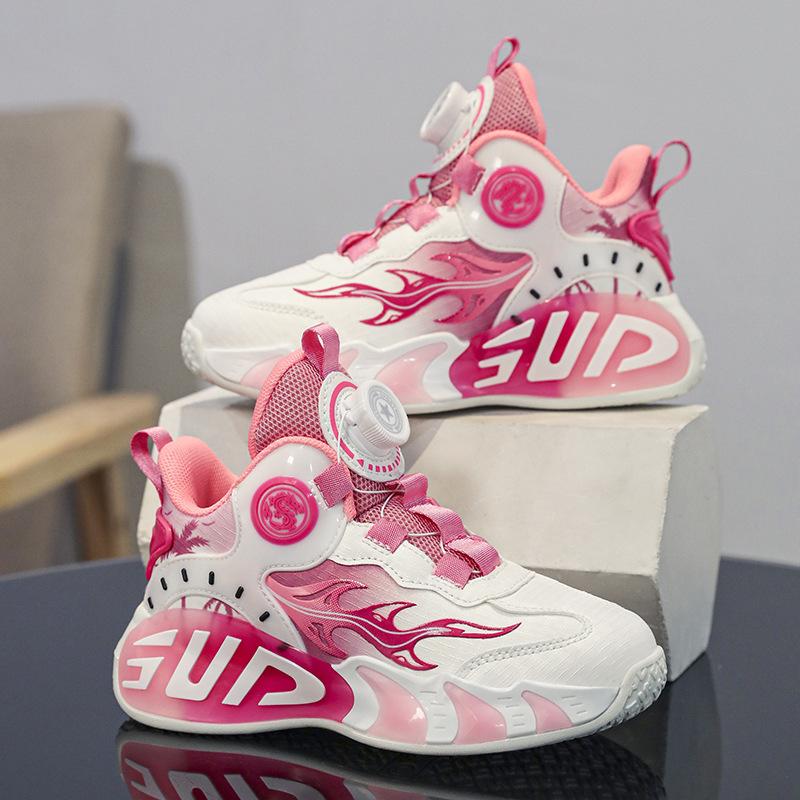 Children's Basketball Shoes Button Sneakers Friction Sound Spring and Autumn Leather Surface Boys and Girls Training Shoes New Running Shoes