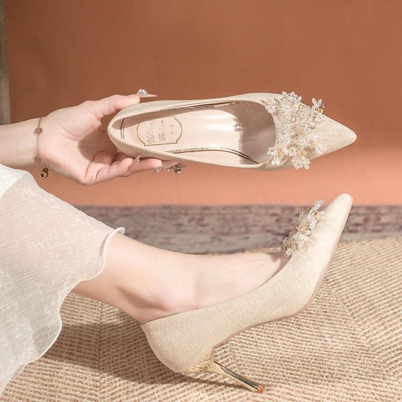 Fashion Women Wedding Shoes Lightweight Pointed Toe Party High Heels Shoes Spring Autumn Elegant Rhinestone Pumps Zapatos De Mujer