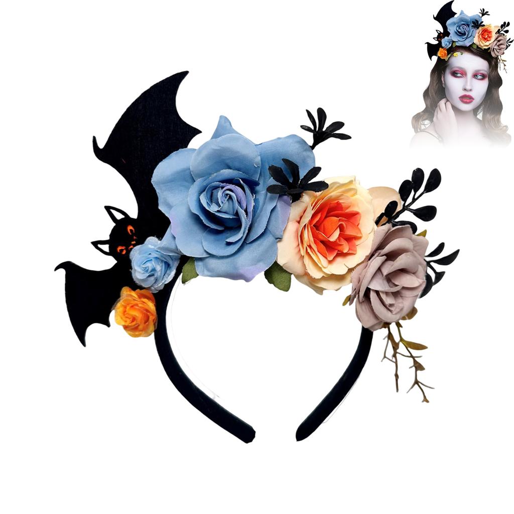 Halloween Black Bat Hair Bands With Rose Decor Halloween Party Hair Accessories Gothic Cosplay Hair Hoops Costume Masquerade