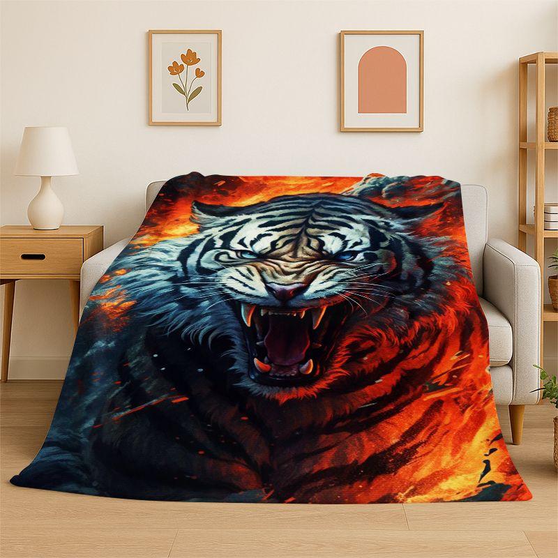 Fierce Tiger Beast Sabretooth Flannel Blanket Soft Throw Blanket for Bedroom Living Room Bed Travel Camping Picnic Nap Cover