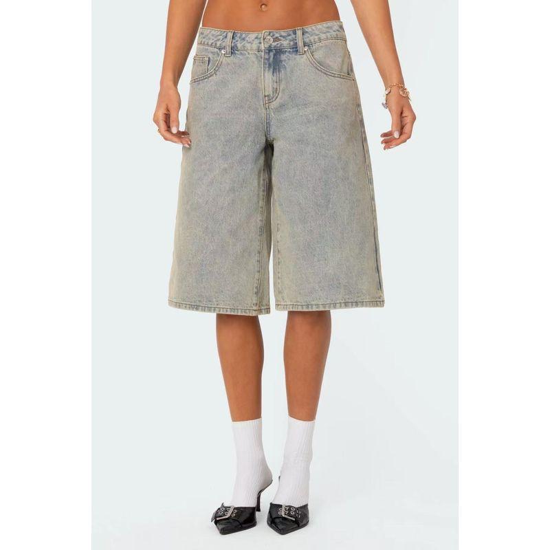 Edikted2025 Summer New Arrival Niche Style Long Pickling Denim Bermuda Shorts Loose Casual Slim Fit Slimming