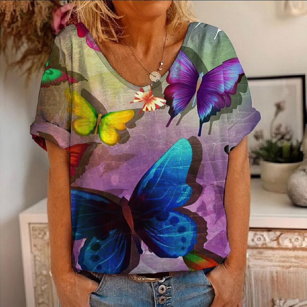 Summer Women's Short Sleeved New Flower Animal Painting 3D Printed Short Sleeved T-shirt
