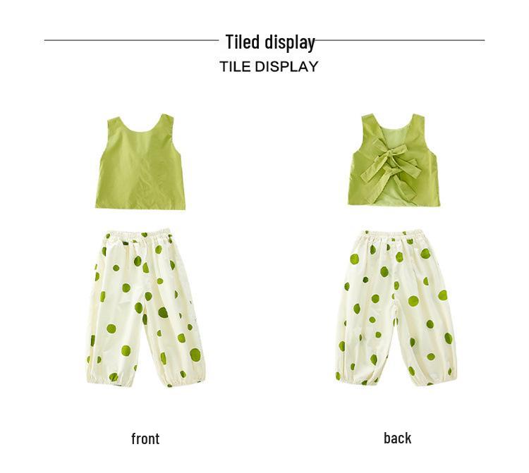 2026 Summer Girls' Cute Polka Dot Backless Vest & Pants Set - Casual Two-Piece for Kids