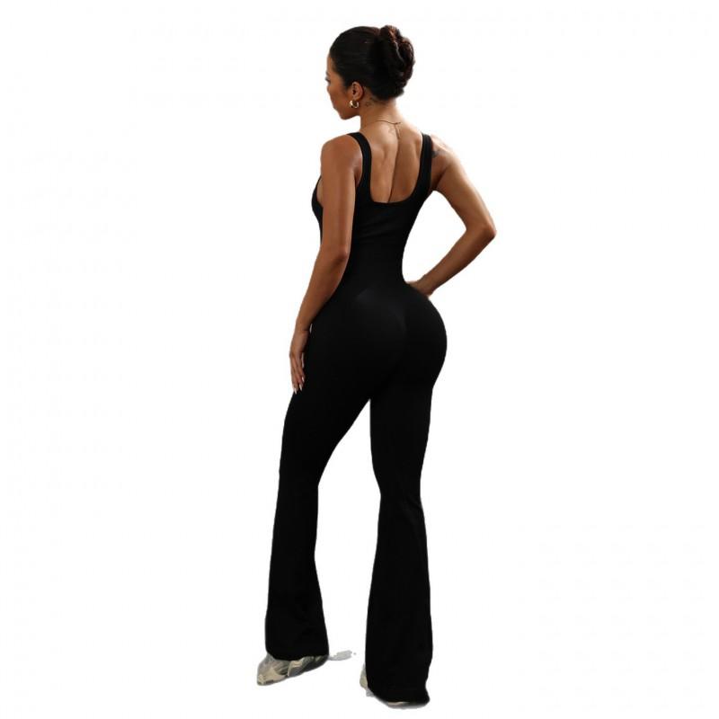 Yoga Jumpsuit Women Sexy Butt Lifting Flared Pants Sleeveless Fitness Bodysuit Gym Workout Activewear