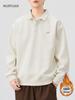 Mu Yuan Herr Plus Sammet Förtjockad Patch Långärmad Krage Huvtröja - Casual Lös Pullover POLO Skjorta