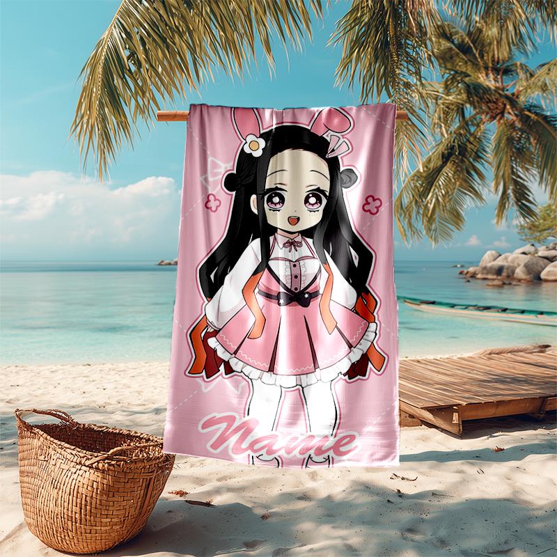 Personalized customized proof beach towel with Demon Slayer character theme pattern - soft, absorbent, quick-drying, perfect swimming, camping&bathin