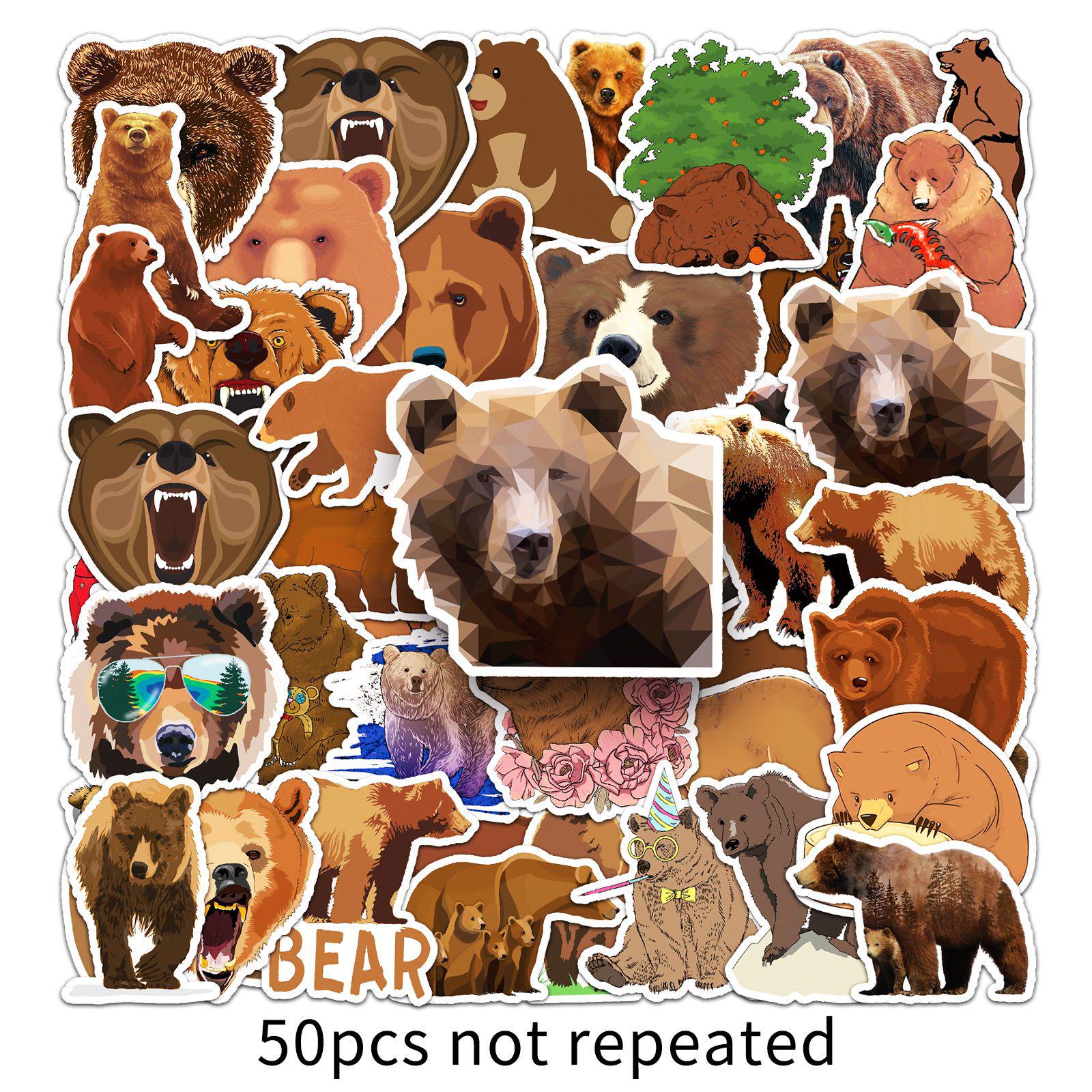 Brown Bear Cartoon Stickers - 50 Pack, Waterproof and Creative Animal Designs for Journals, Cups, and Luggage.