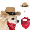 Small Dog Cowboy Hat Bandanas Set Birthday Party Cowboy Caps Dog Costume Hat