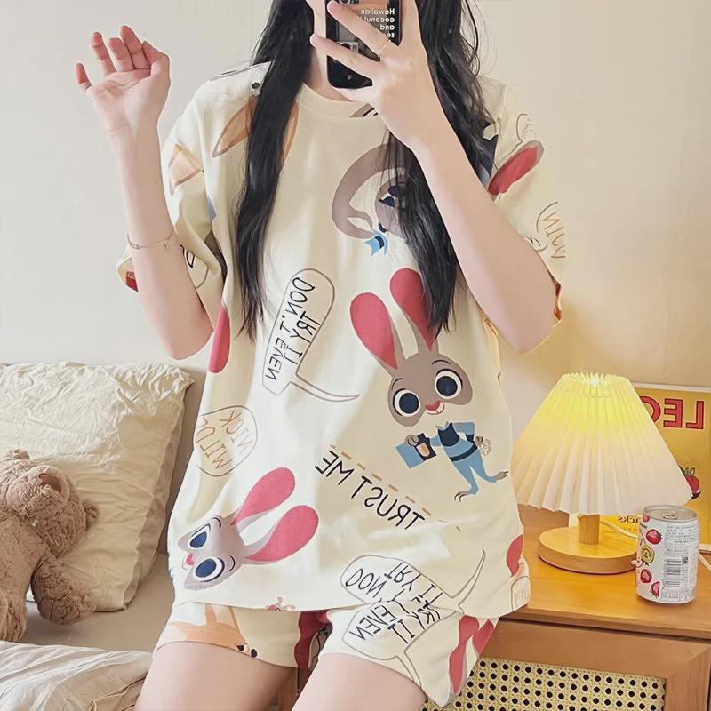 Women's Summer Cotton-Feel Short-Sleeve Nightdress & Pajama Set