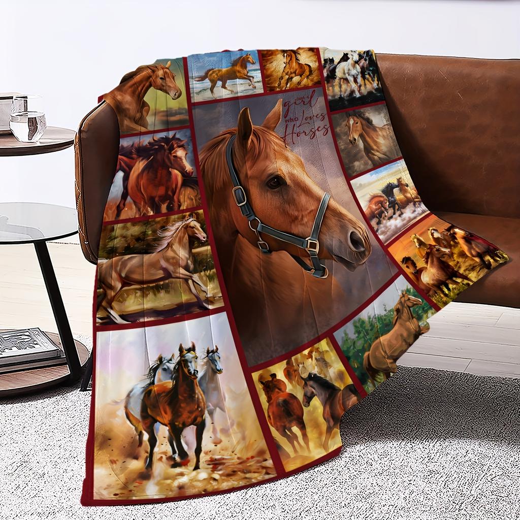 Horse Themed Gift Blanket Super Soft Comfortable for Girls Women Men Horse Lovers Perfect for Sofa Couch Bed Decor