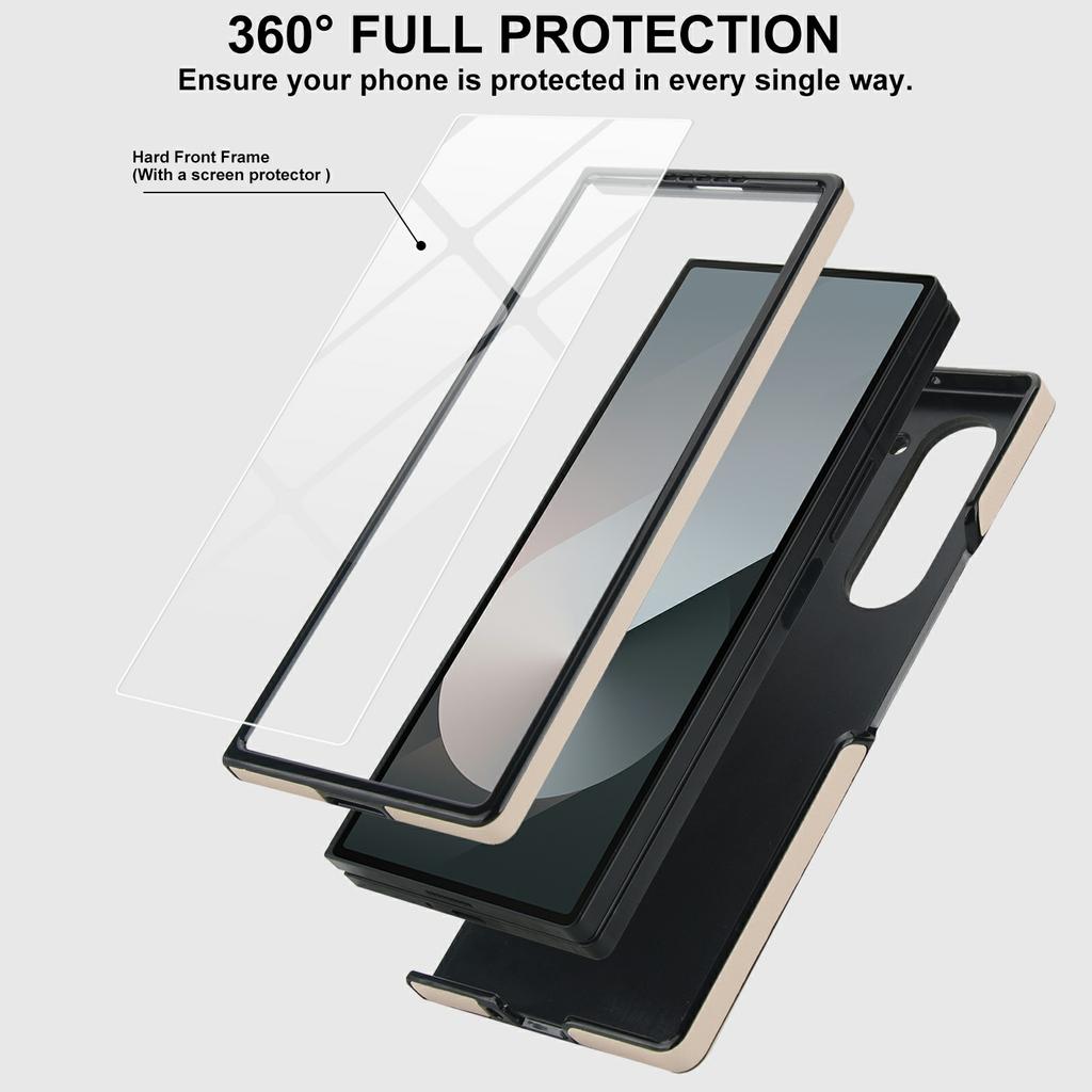 For Samsung Galaxy Z Fold6 5G Case Kickstand Leather+PC Folding Phone Cover with HD Screen Protector