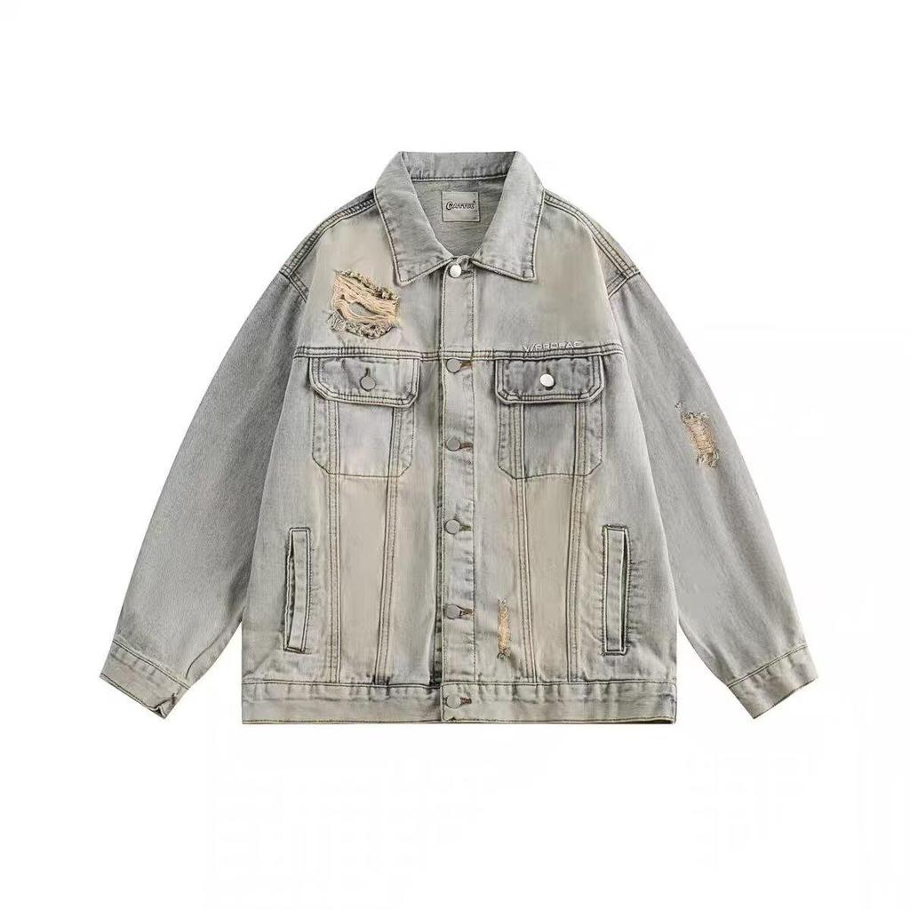 Unisex Retro Denim Motorcycle Jacket: Autumn/Winter Casual Trend, Loose Fit with Lapel