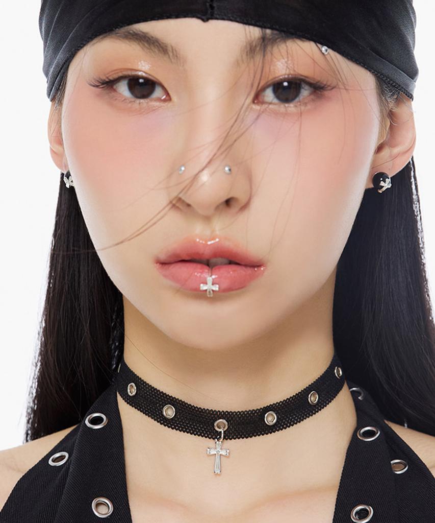 Nimbus Shine Cross Punching Lace Choker