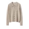 Women's Cashmere Polo Collar Knit Top: Versatile Solid Color Cardigan Sweater Coat